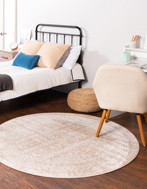 Beige 3' x 3' Oxford Round Area Rug