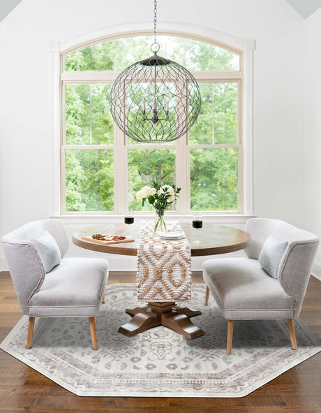 Cream 7' 1 x 7' 1 Oxford Octagon Area Rug Traditional Design 100% Polypropylene Carpet for Living Room, Bedrooms, Dining, Office for Sale at Rug Engine