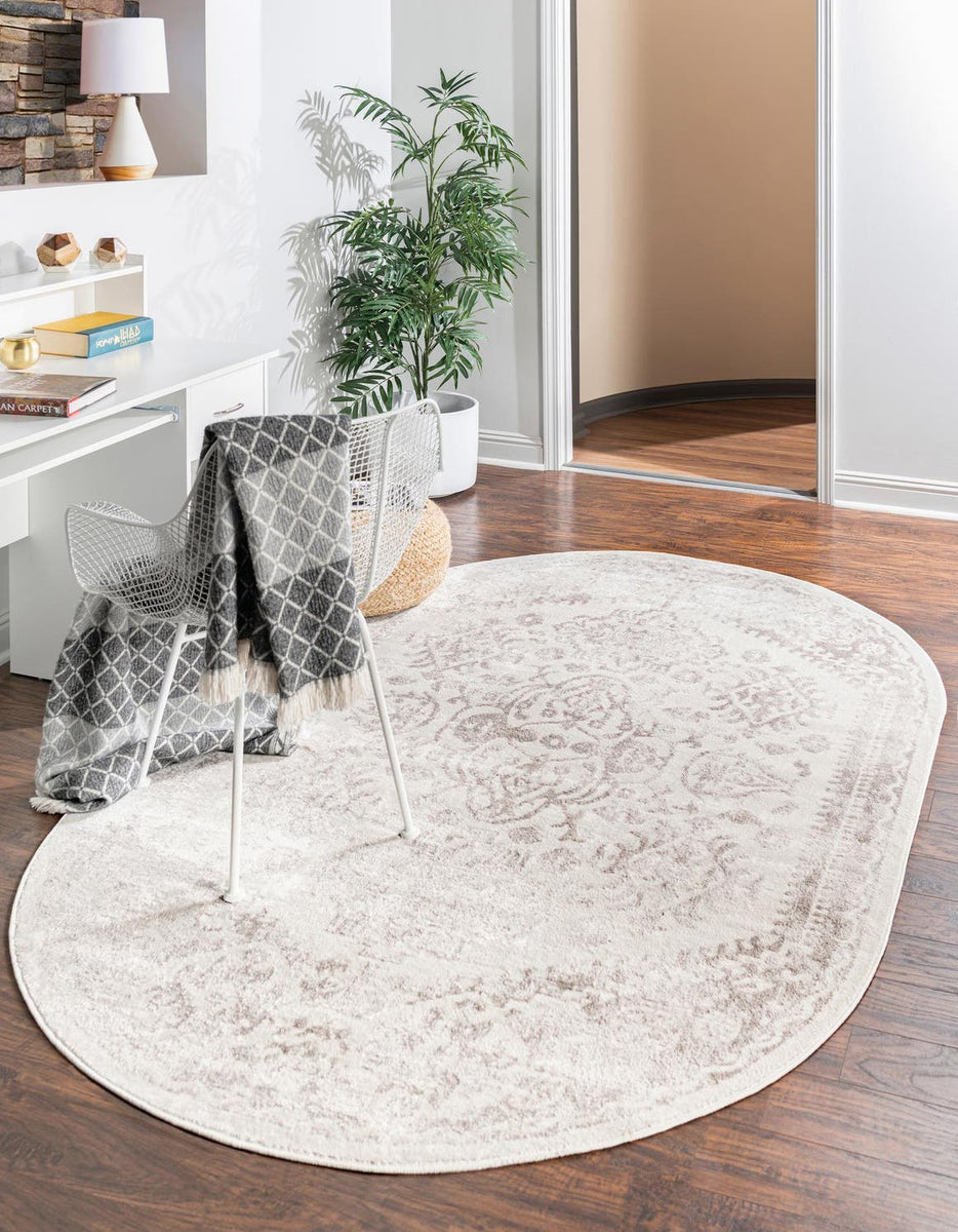 Cream 8' x 10' Oxford Oval Area Rug Traditional Design 100% Polypropyl ...