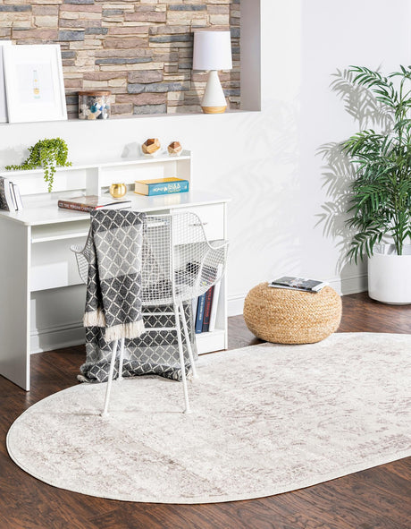 Cream 8' x 10' Oxford Oval Area Rug Traditional Design 100% Polypropylene Carpet for Living Room, Bedrooms, Dining, Office for Sale at Rug Engine