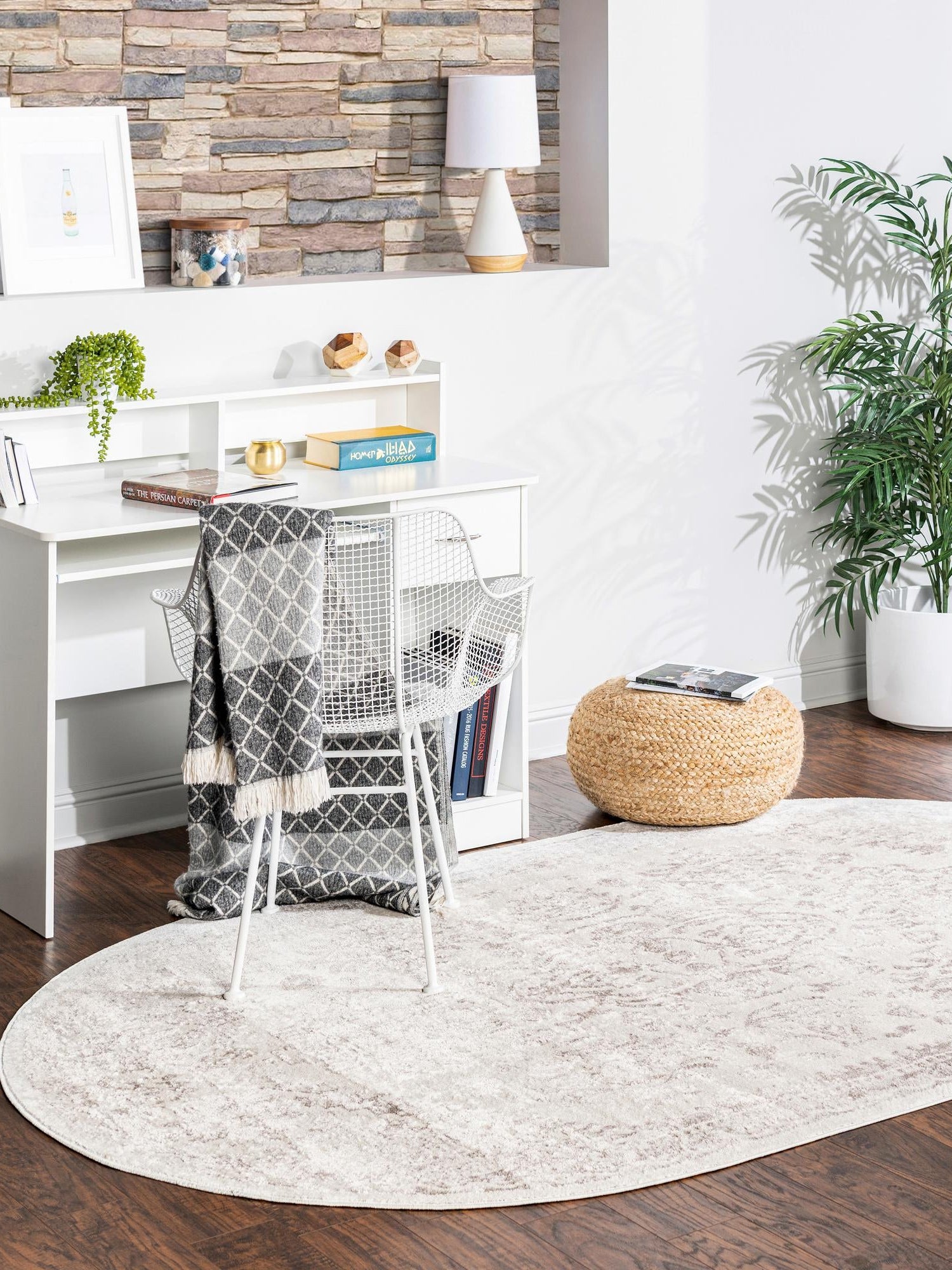 Cream 4' 1 x 6' 1 Oxford Oval Area Rug Traditional Design 100% Polypropylene Carpet for Living Room, Bedrooms, Dining, Office for Sale at Rug Engine