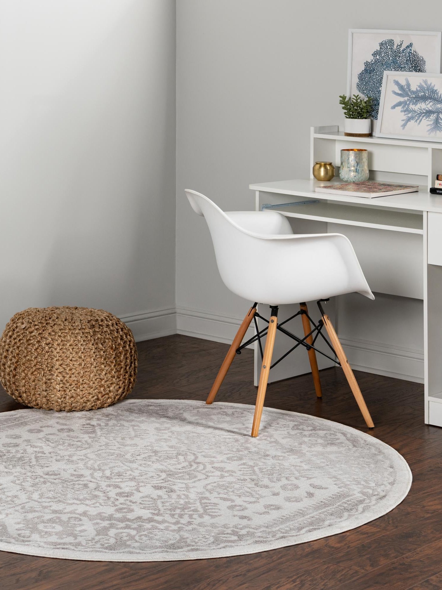 Cream 5' x 5' Oxford Round Area Rug Traditional Design 100% Polypropylene Carpet for Living Room, Bedrooms, Dining, Office for Sale at Rug Engine