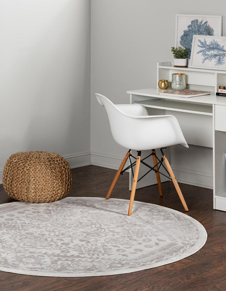Cream 3' x 3' Oxford Round Area Rug Traditional Design 100% Polypropylene Carpet for Living Room, Bedrooms, Dining, Office for Sale at Rug Engine