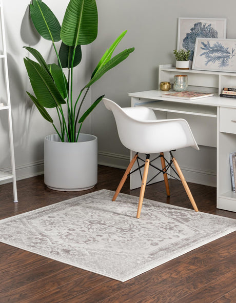Cream 6' x 6' Oxford Square Area Rug Traditional Design 100% Polypropylene Carpet for Living Room, Bedrooms, Dining, Office for Sale at Rug Engine