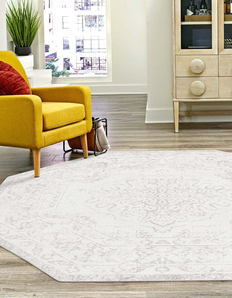 Ivory 7' 1 x 7' 1 Oxford Octagon Area Rug Traditional Design 100% Polypropylene Carpet for Living Room, Bedrooms, Dining, Office for Sale at Rug Engine