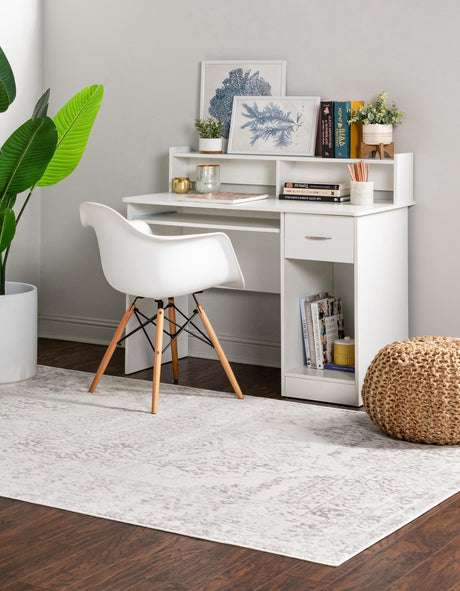 Ivory 7' 1 x 10' Oxford Rectangle Area Rug Traditional Design 100% Polypropylene Carpet for Living Room, Bedrooms, Dining, Office for Sale at Rug Engine