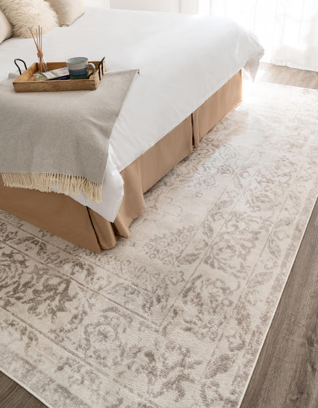 Ivory 7' 10 x 11' Oxford Rectangle Area Rug Traditional Design 100% Polypropylene Carpet for Living Room, Bedrooms, Dining, Office for Sale at Rug Engine
