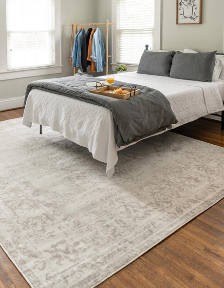 Ivory 7' 10 x 10' Oxford Rectangle Area Rug Traditional Design 100% Polypropylene Carpet for Living Room, Bedrooms, Dining, Office for Sale at Rug Engine