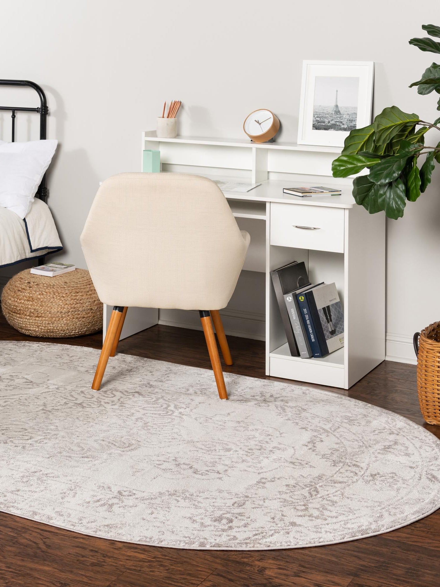 Ivory 8' x 10' Oxford Oval Area Rug Traditional Design 100% Polypropylene Carpet for Living Room, Bedrooms, Dining, Office for Sale at Rug Engine