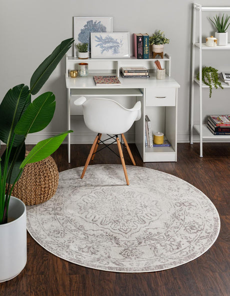Ivory 5' 3 x 5' 3 Oxford Round Area Rug