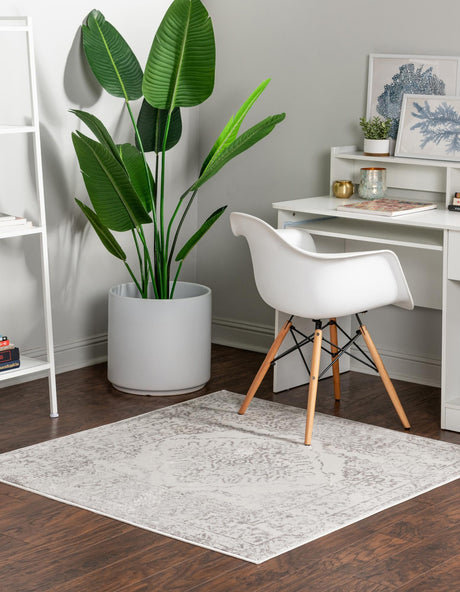 Ivory 4' x 4' Oxford Square Area Rug Traditional Design 100% Polypropylene Carpet for Living Room, Bedrooms, Dining, Office for Sale at Rug Engine