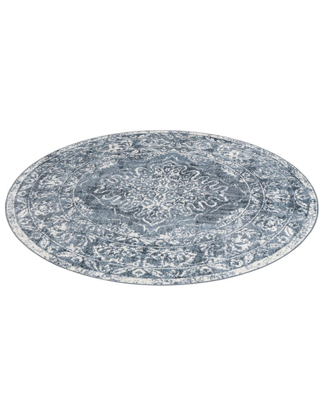 Blue 7' x 7' Oxford Round Area Rug Traditional Design 100% Polypropylene Carpet for Living Room, Bedrooms, Dining, Office for Sale at Rug Engine