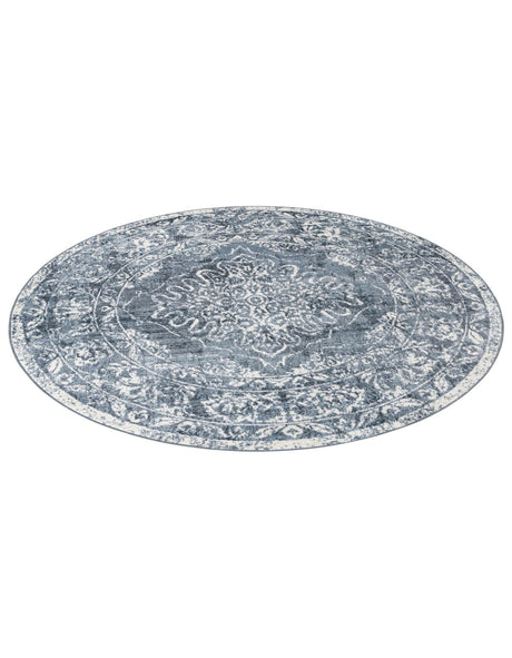 Blue 7' x 7' Oxford Round Area Rug Traditional Design 100% Polypropylene Carpet for Living Room, Bedrooms, Dining, Office for Sale at Rug Engine
