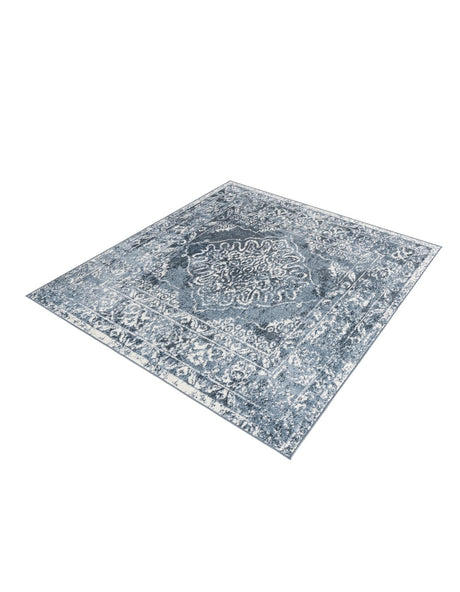Blue 6' x 6' Oxford Square Area Rug Traditional Design 100% Polypropylene Carpet for Living Room, Bedrooms, Dining, Office for Sale at Rug Engine
