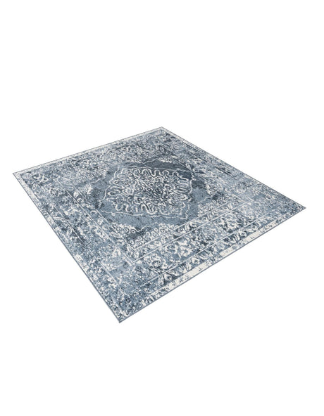 Blue 6' x 6' Oxford Square Area Rug Traditional Design 100% Polypropylene Carpet for Living Room, Bedrooms, Dining, Office for Sale at Rug Engine