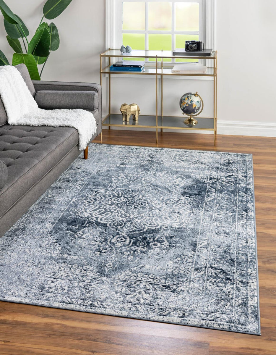 Blue 7' 10 x 10' Oxford Rectangle Area Rug Traditional Design 100% Pol ...