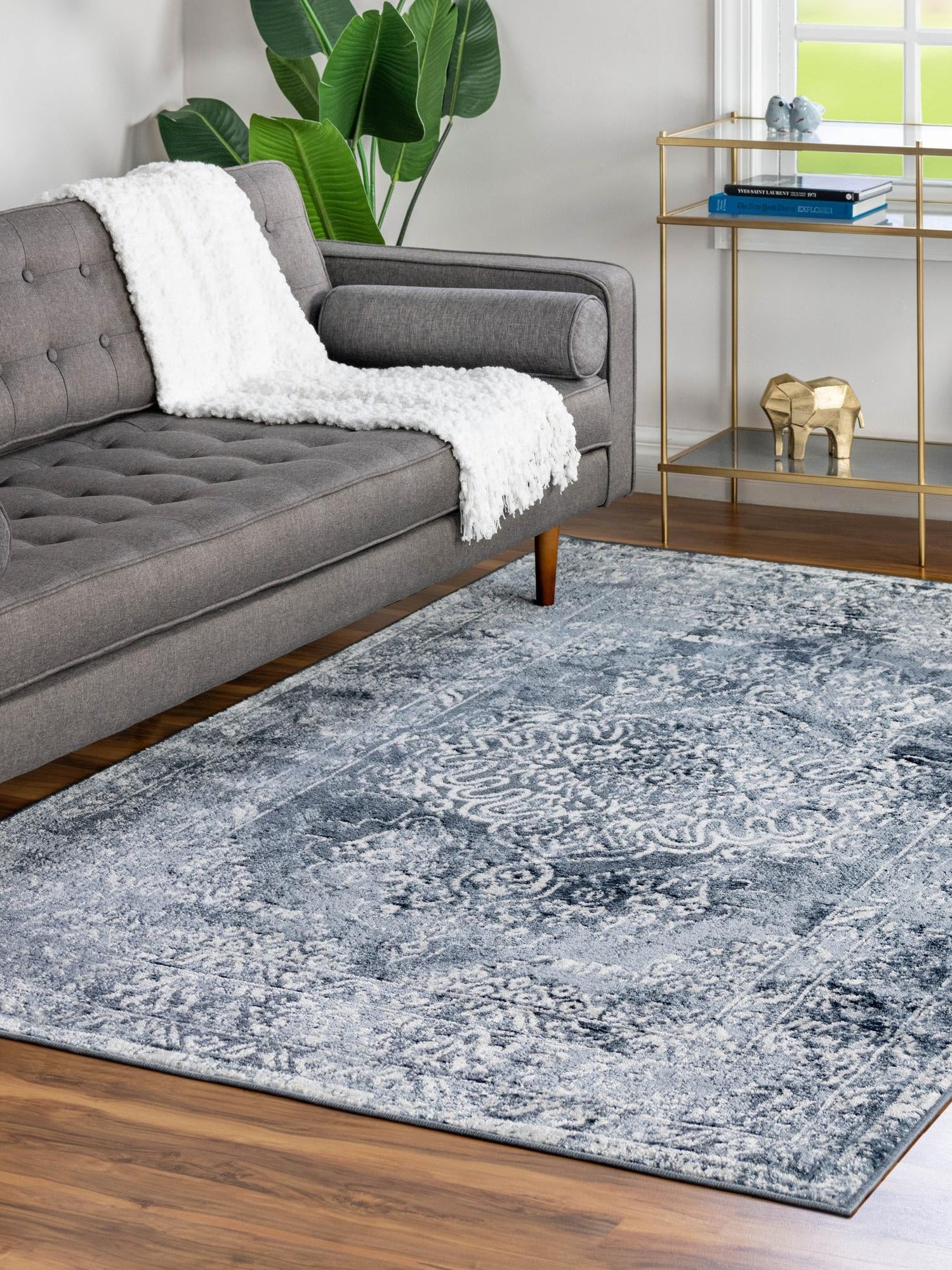 Blue 9' x 12' Oxford Rectangle Area Rug Traditional Design 100% Polypropylene Carpet for Living Room, Bedrooms, Dining, Office for Sale at Rug Engine