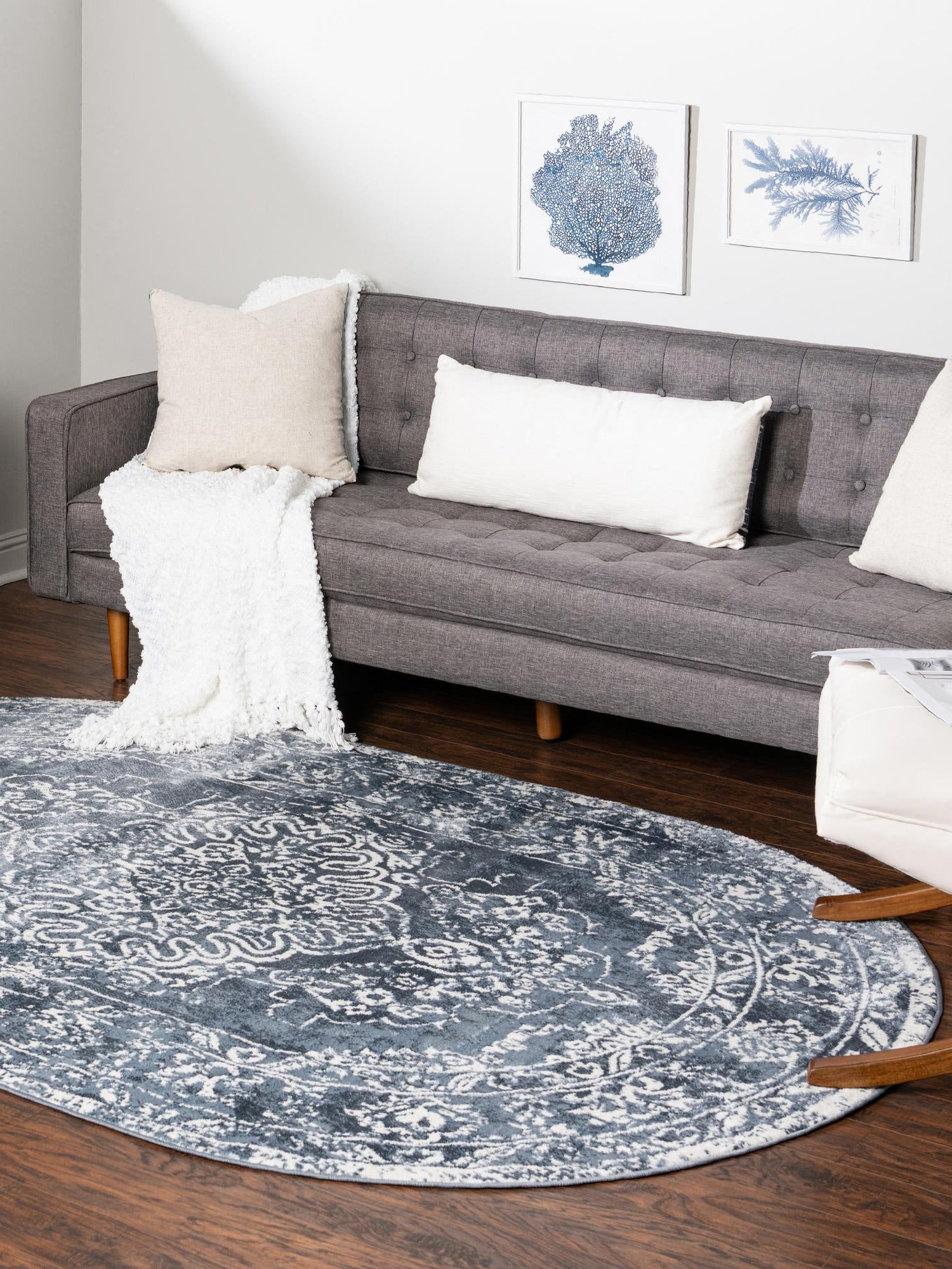 Blue 8' x 10' Oxford Oval Area Rug Traditional Design 100% Polypropylene Carpet for Living Room, Bedrooms, Dining, Office for Sale at Rug Engine