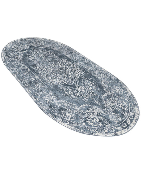 Blue 5' 3 x 8' Oxford Oval Area Rug Traditional Design 100% Polypropylene Carpet for Living Room, Bedrooms, Dining, Office for Sale at Rug Engine