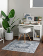 Blue 7' 10 x 7' 10 Oxford Square Area Rug Traditional Design 100% Polypropylene Carpet for Living Room, Bedrooms, Dining, Office for Sale at Rug Engine