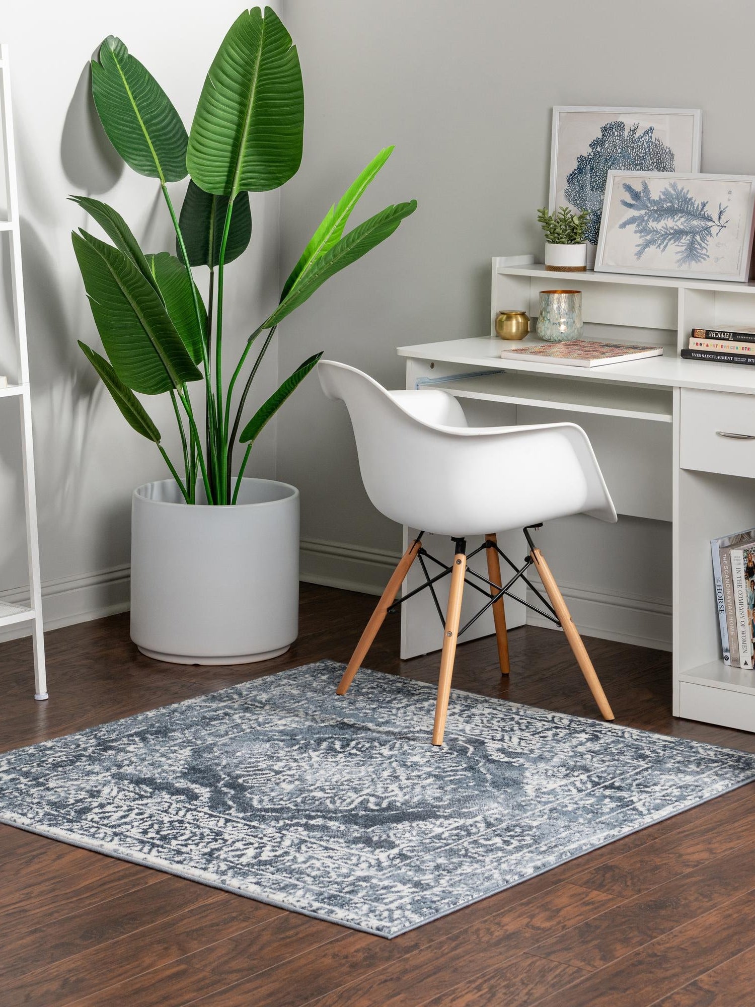 Blue 7' 10 x 7' 10 Oxford Square Area Rug Traditional Design 100% Polypropylene Carpet for Living Room, Bedrooms, Dining, Office for Sale at Rug Engine