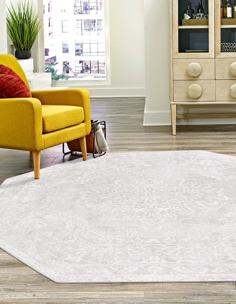 Gray 7' 1 x 7' 1 Oxford Octagon Area Rug Traditional Design 100% Polypropylene Carpet for Living Room, Bedrooms, Dining, Office for Sale at Rug Engine