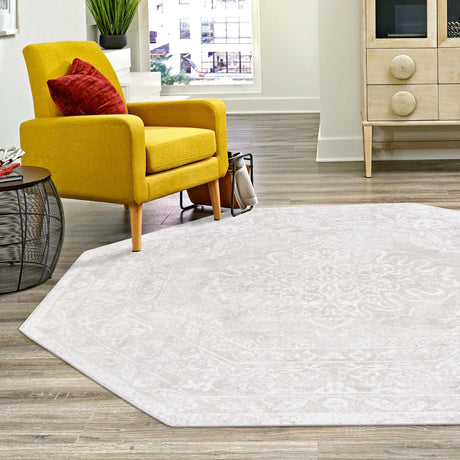 Gray 7' 1 x 7' 1 Oxford Octagon Area Rug Traditional Design 100% Polypropylene Carpet for Living Room, Bedrooms, Dining, Office for Sale at Rug Engine
