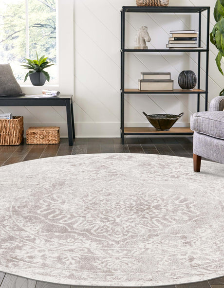 Gray 3' x 3' Oxford Round Area Rug Traditional Design 100% Polypropylene Carpet for Living Room, Bedrooms, Dining, Office for Sale at Rug Engine