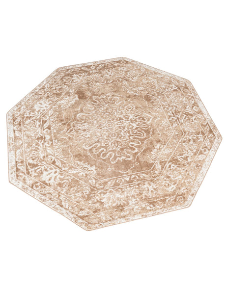 Beige 7' x 7' Oxford Octagon Area Rug Traditional Design 100% Polypropylene Carpet for Living Room, Bedrooms, Dining, Office for Sale at Rug Engine
