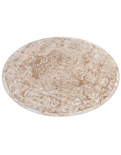 Beige 7' x 7' Oxford Round Area Rug Traditional Design 100% Polypropylene Carpet for Living Room, Bedrooms, Dining, Office for Sale at Rug Engine