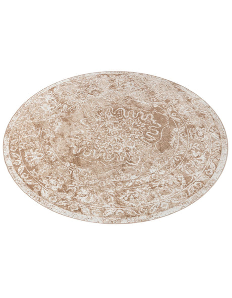 Beige 7' x 7' Oxford Round Area Rug Traditional Design 100% Polypropylene Carpet for Living Room, Bedrooms, Dining, Office for Sale at Rug Engine