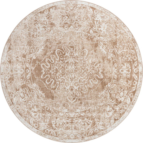 Beige 7' x 7' Oxford Round Area Rug
