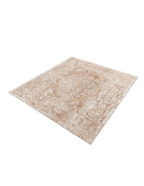 Beige 6' x 6' Oxford Square Area Rug Traditional Design 100% Polypropylene Carpet for Living Room, Bedrooms, Dining, Office for Sale at Rug Engine