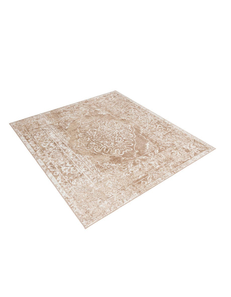 Beige 6' x 6' Oxford Square Area Rug Traditional Design 100% Polypropylene Carpet for Living Room, Bedrooms, Dining, Office for Sale at Rug Engine