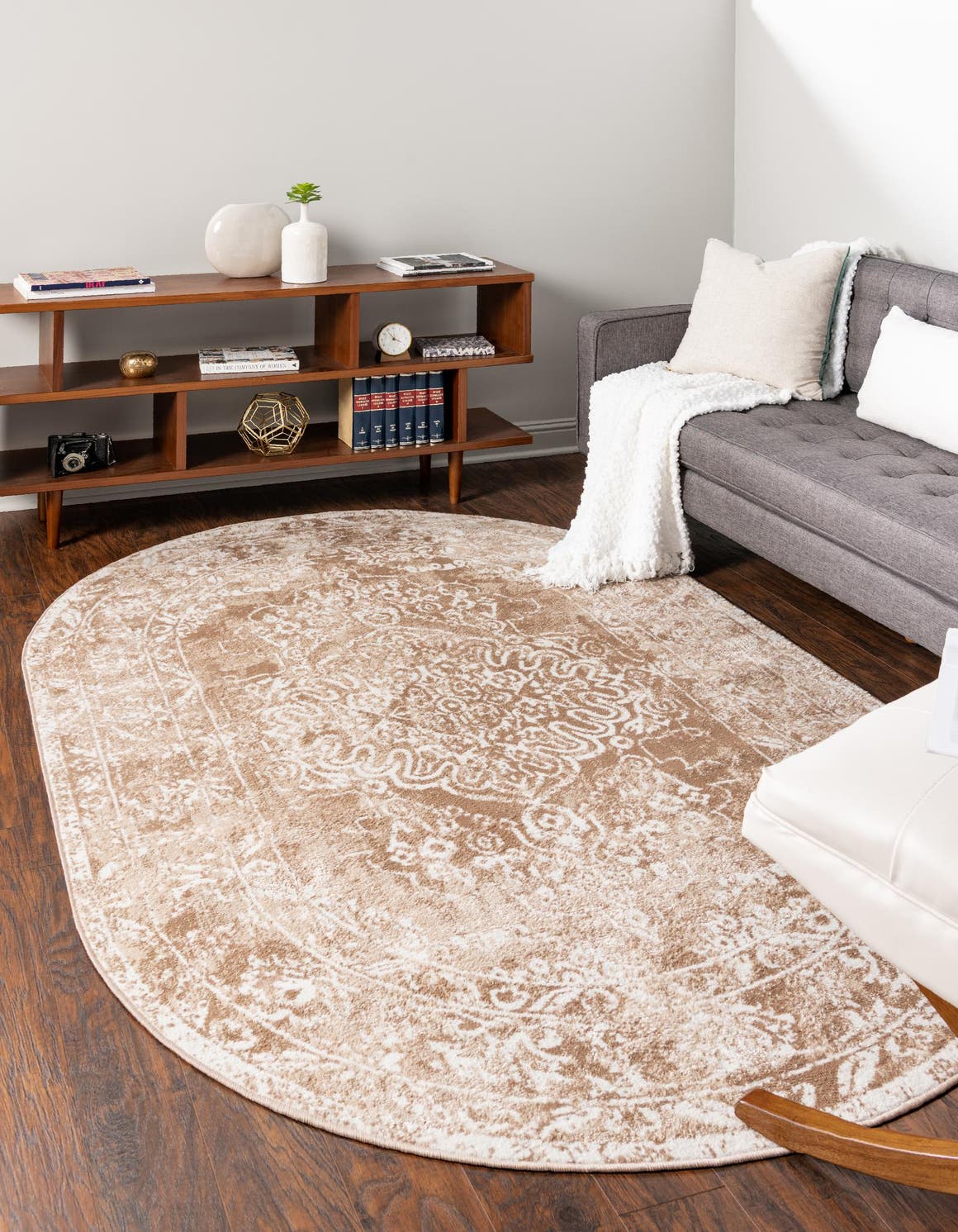 Beige 5' x 8' Oxford Oval Area Rug Traditional Design 100% Polypropylene Carpet for Living Room, Bedrooms, Dining, Office for Sale at Rug Engine