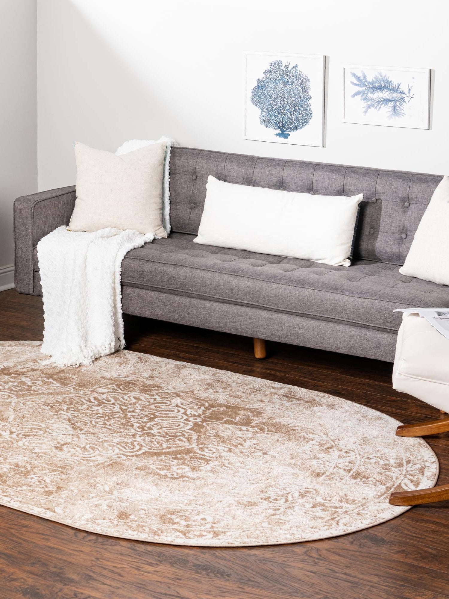 Beige 5' x 8' Oxford Oval Area Rug Traditional Design 100% Polypropylene Carpet for Living Room, Bedrooms, Dining, Office for Sale at Rug Engine