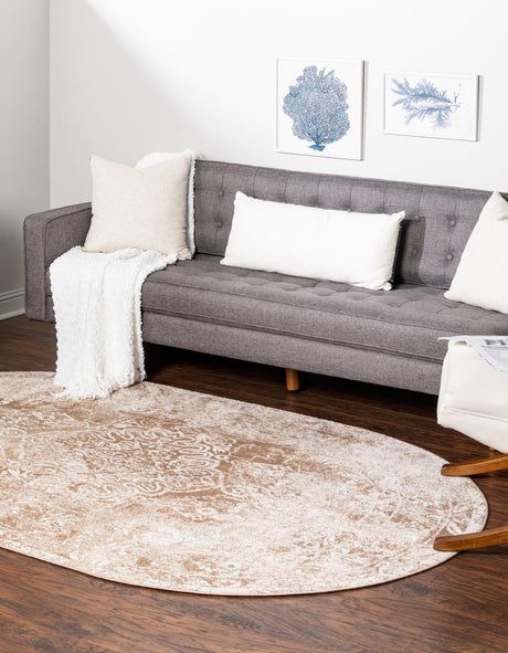 Beige 5' x 8' Oxford Oval Area Rug Traditional Design 100% Polypropylene Carpet for Living Room, Bedrooms, Dining, Office for Sale at Rug Engine