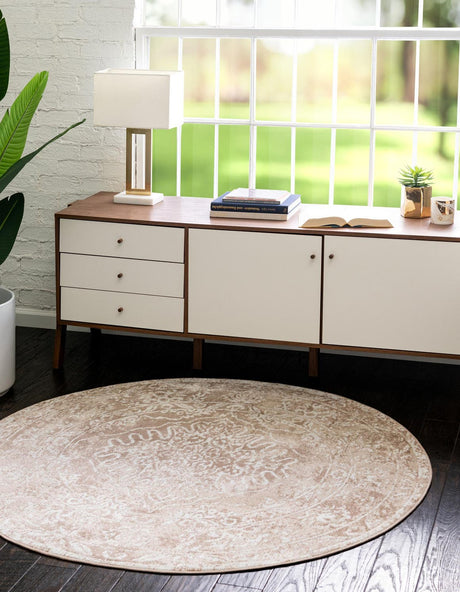 Beige 3' x 3' Oxford Round Area Rug