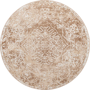 Beige 5' 3 x 5' 3 Oxford Round Area Rug