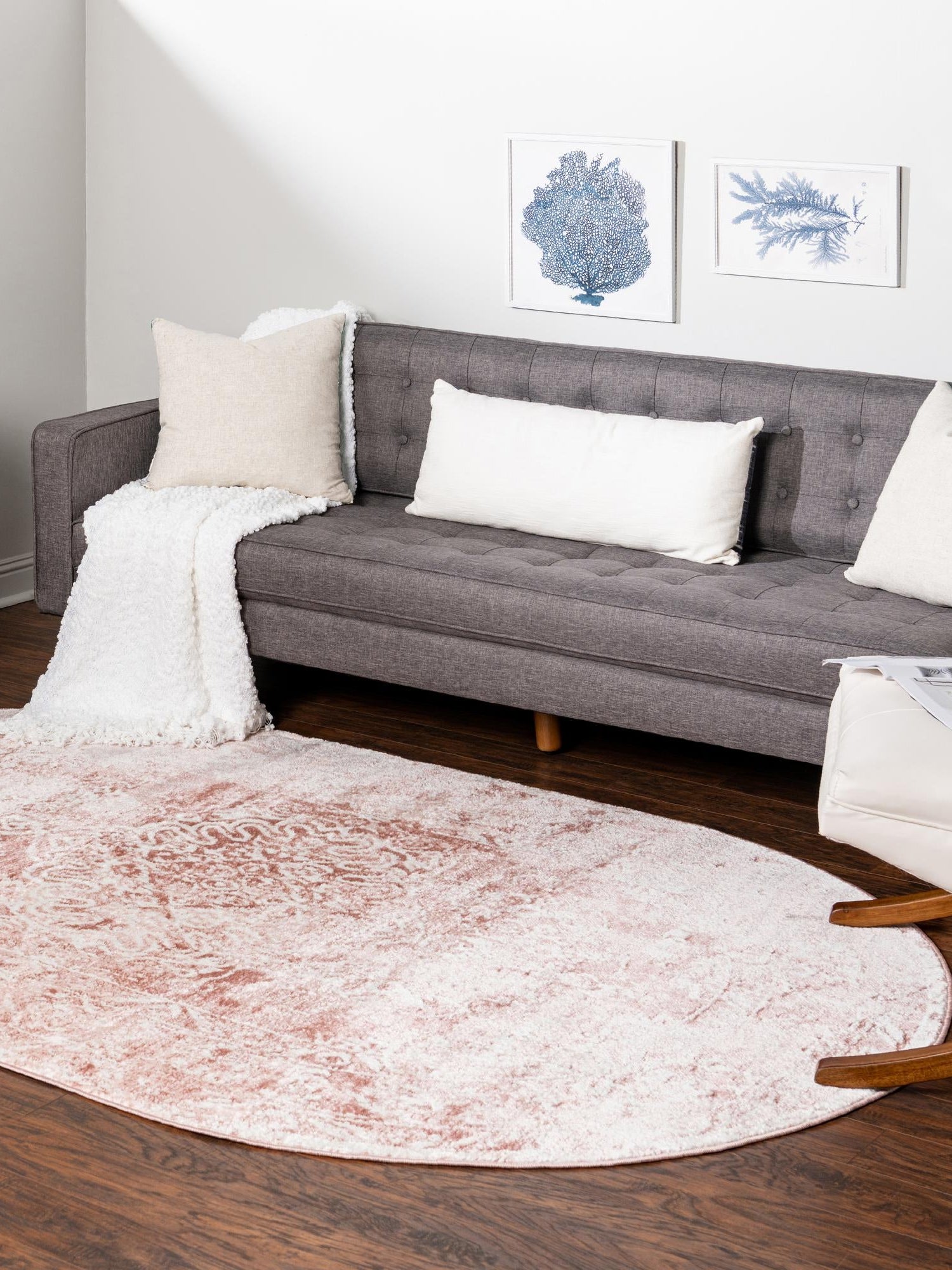 Pink 4' 1 x 6' 1 Oxford Oval Area Rug Traditional Design 100% Polypropylene Carpet for Living Room, Bedrooms, Dining, Office for Sale at Rug Engine