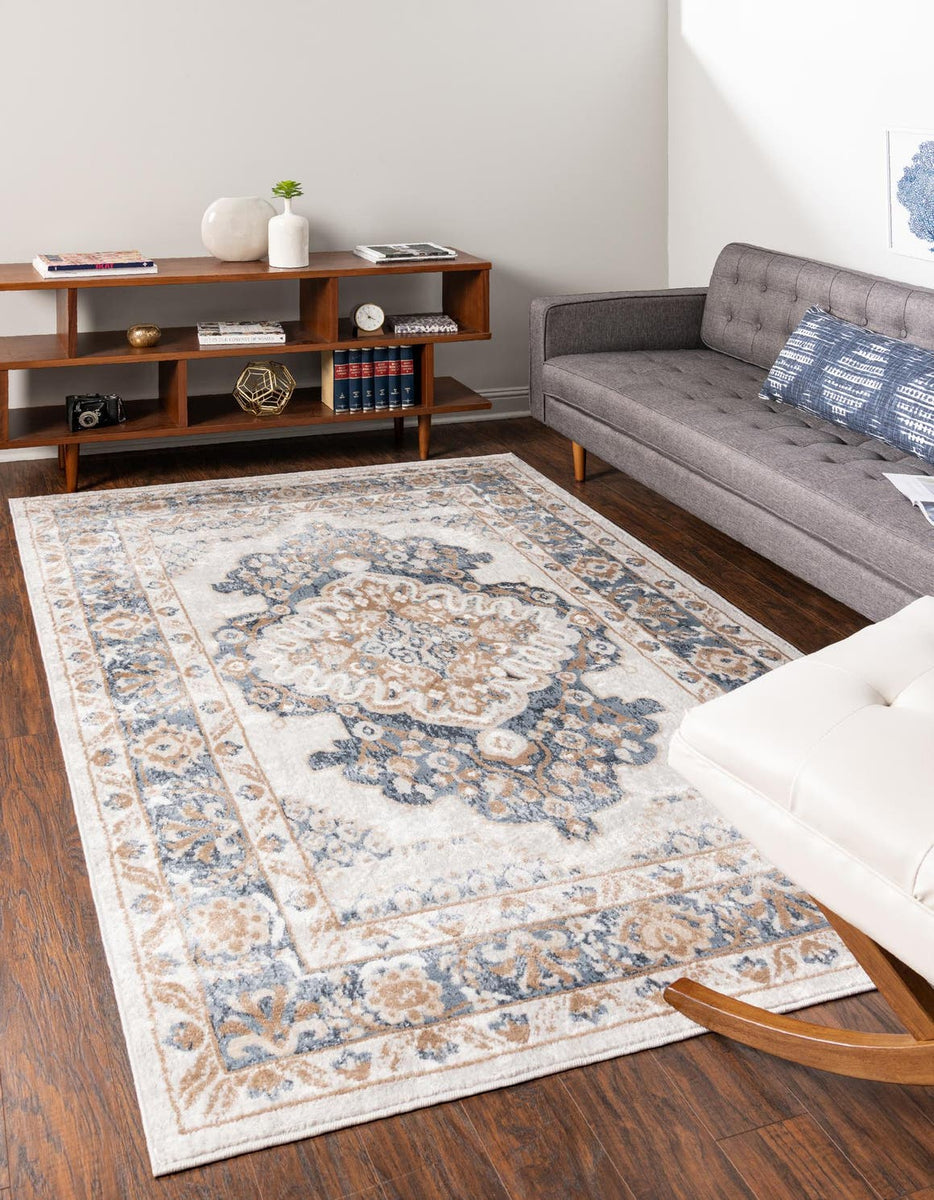 Cream 10' x 13' Oxford Rectangle Area Rug Traditional Design 100% Poly ...