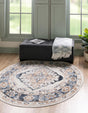 Cream 5' x 5' Oxford Round Area Rug Traditional Design 100% Polypropylene Carpet for Living Room, Bedrooms, Dining, Office for Sale at Rug Engine
