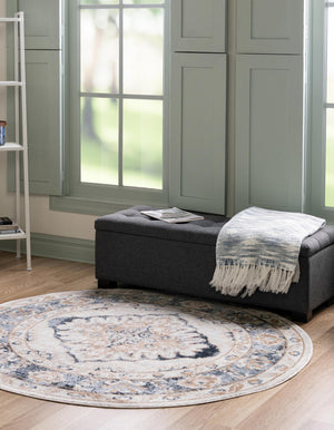 Cream 7' x 7' Oxford Round Area Rug