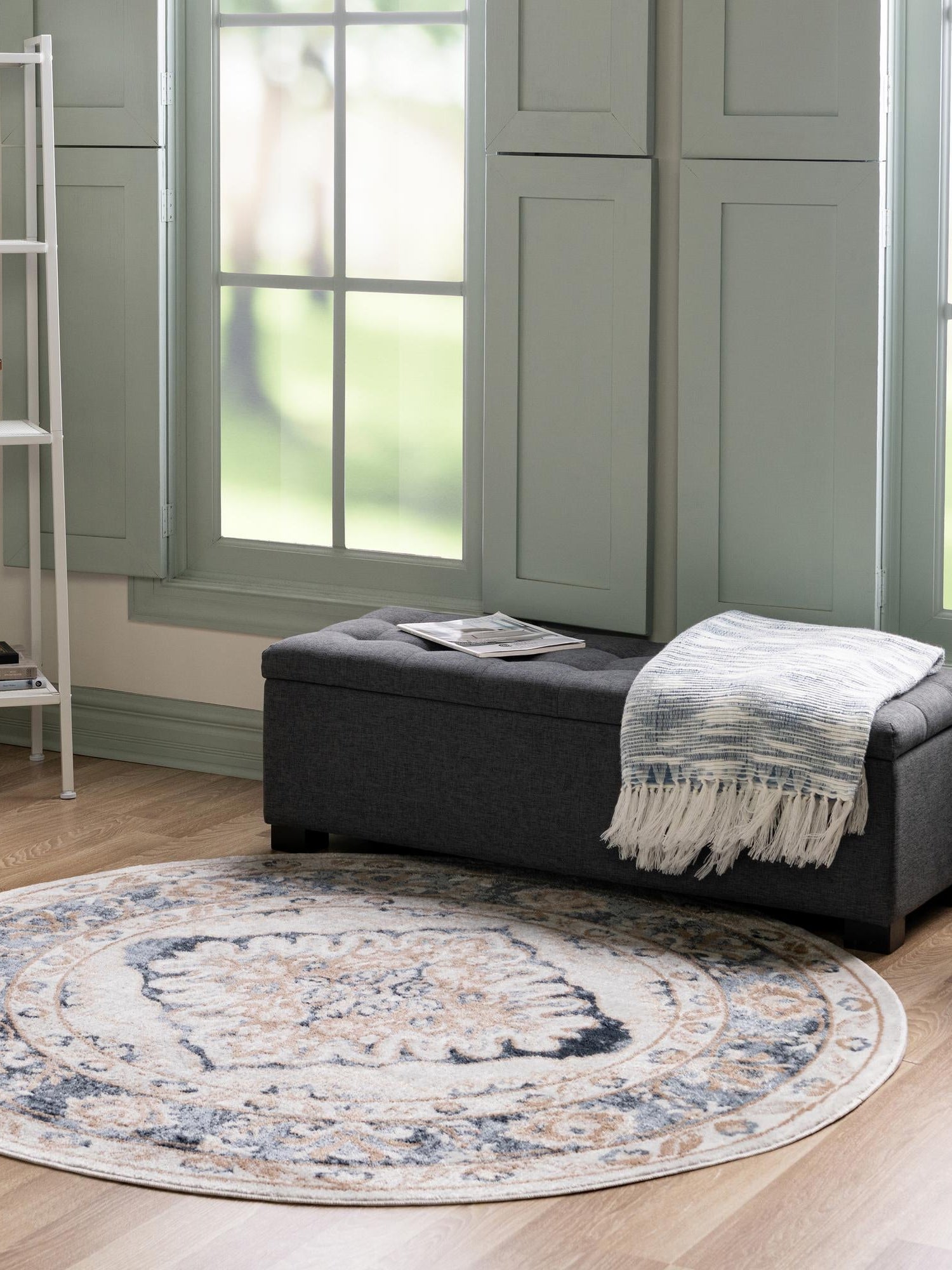 Cream 3' x 3' Oxford Round Area Rug Traditional Design 100% Polypropylene Carpet for Living Room, Bedrooms, Dining, Office for Sale at Rug Engine