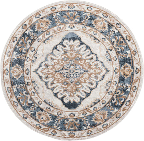 Cream 5' x 5' Oxford Round Area Rug