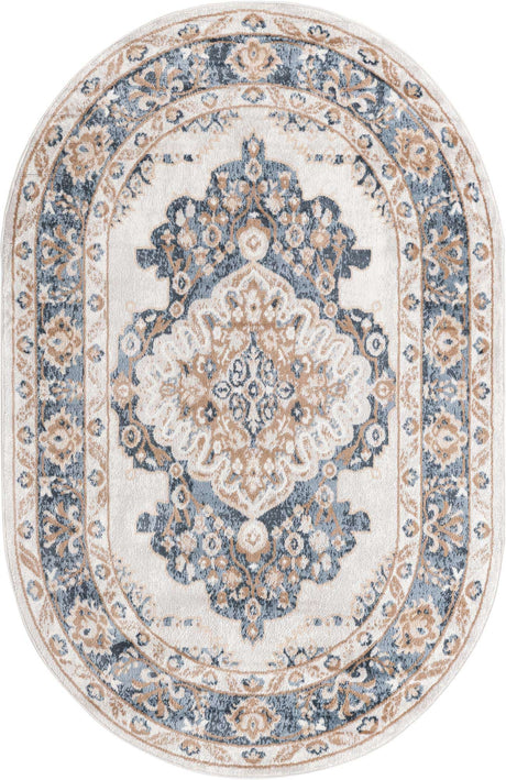 Cream 4' x 6' Oxford Oval Area Rug