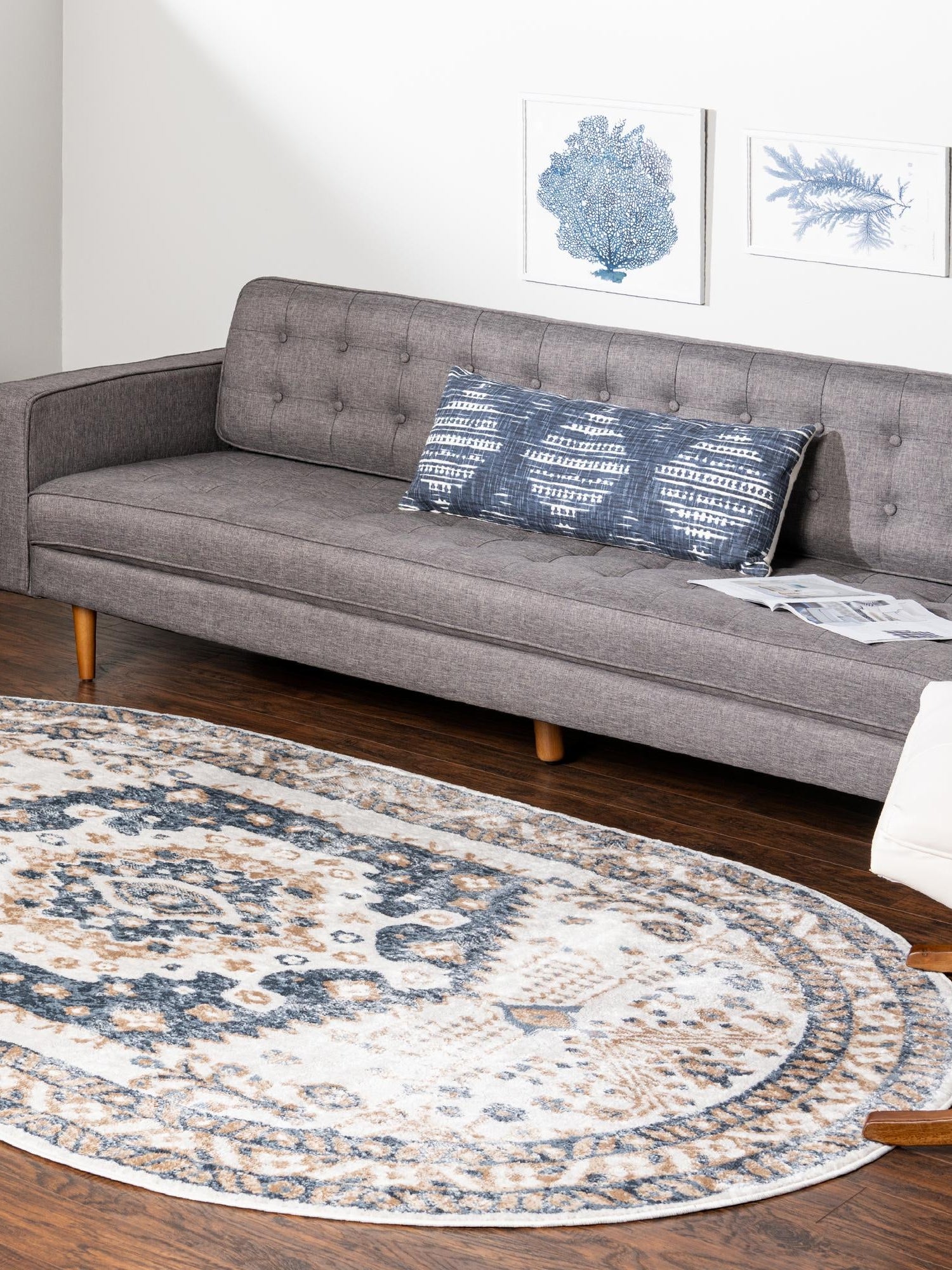 Cream 4' x 6' Oxford Oval Area Rug Traditional Design 100% Polypropylene Carpet for Living Room, Bedrooms, Dining, Office for Sale at Rug Engine