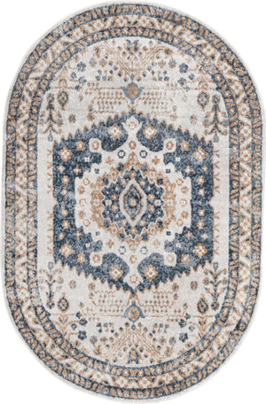 Cream 5' 1 x 8' Oxford Oval Area Rug