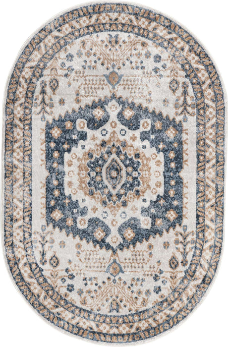 Cream 5' 1 x 8' Oxford Oval Area Rug