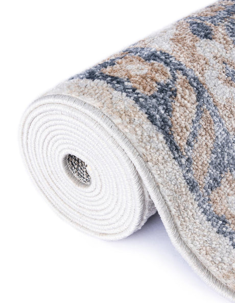 Cream 5' x 5' Oxford Round Area Rug Traditional Design 100% Polypropylene Carpet for Living Room, Bedrooms, Dining, Office for Sale at Rug Engine